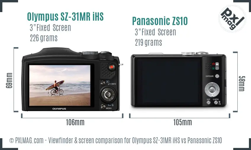 Olympus SZ-31MR iHS vs Panasonic ZS10 Screen and Viewfinder comparison