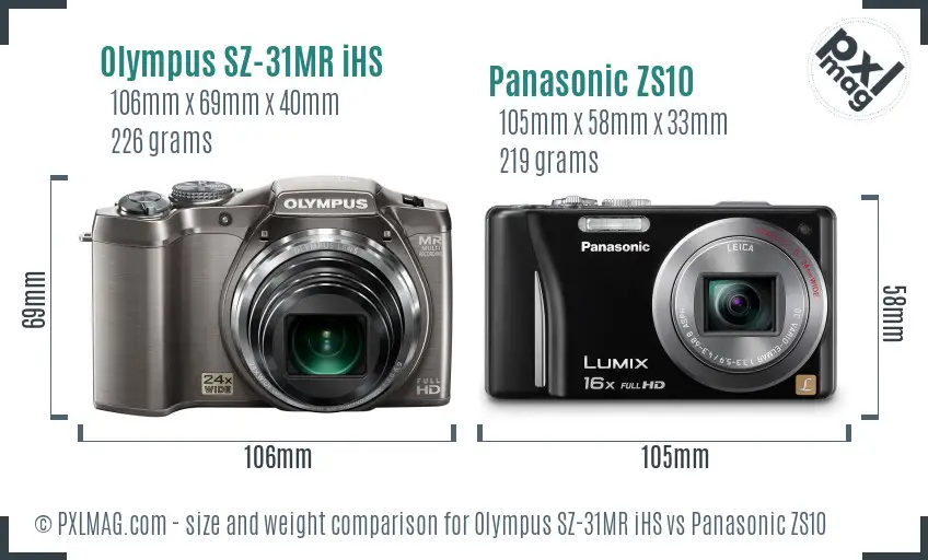 Olympus SZ-31MR iHS vs Panasonic ZS10 size comparison