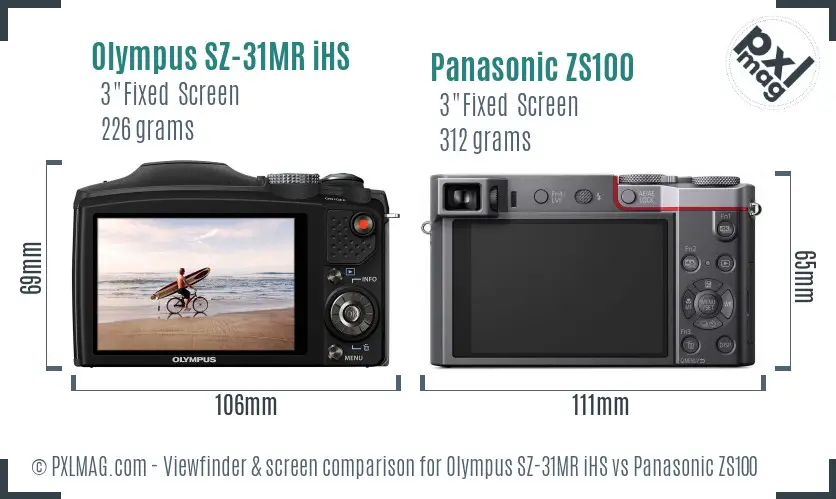 Olympus SZ-31MR iHS vs Panasonic ZS100 Screen and Viewfinder comparison