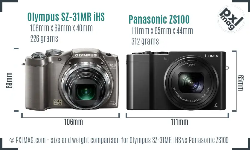 Olympus SZ-31MR iHS vs Panasonic ZS100 size comparison