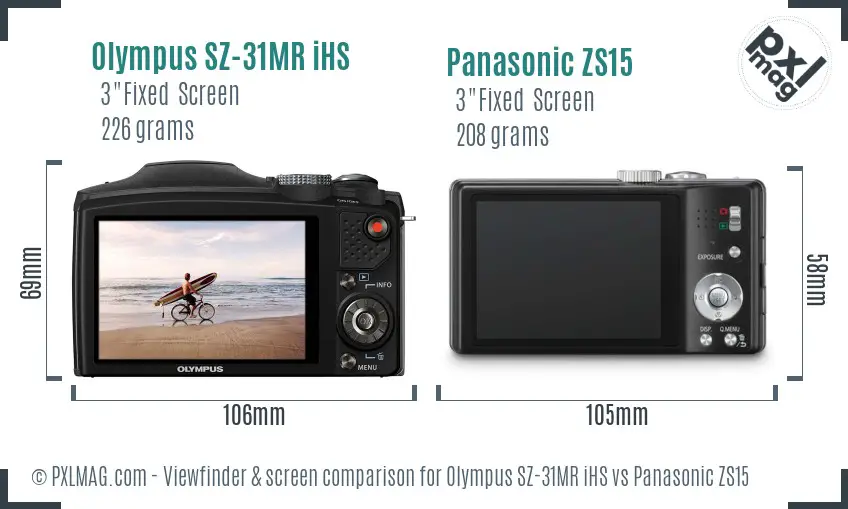 Olympus SZ-31MR iHS vs Panasonic ZS15 Screen and Viewfinder comparison
