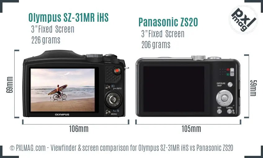 Olympus SZ-31MR iHS vs Panasonic ZS20 Screen and Viewfinder comparison