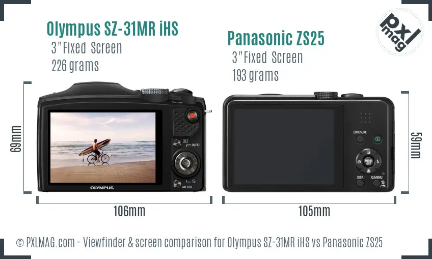 Olympus SZ-31MR iHS vs Panasonic ZS25 Screen and Viewfinder comparison