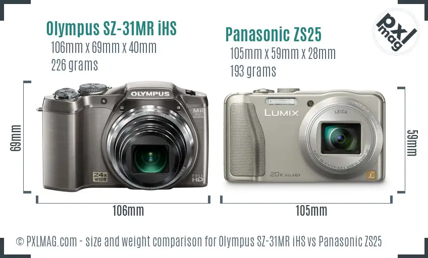 Olympus SZ-31MR iHS vs Panasonic ZS25 size comparison