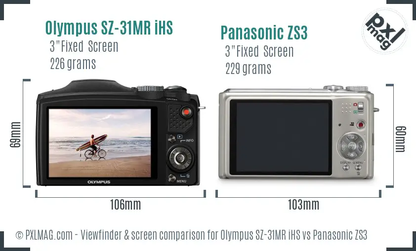 Olympus SZ-31MR iHS vs Panasonic ZS3 Screen and Viewfinder comparison