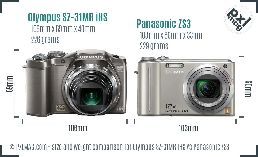 Olympus SZ-31MR iHS vs Panasonic ZS3 size comparison