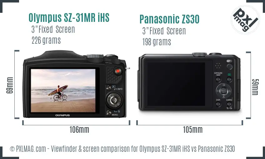 Olympus SZ-31MR iHS vs Panasonic ZS30 Screen and Viewfinder comparison Olympus SZ-31MR iHS vs Panasonic ZS30 Screen and Viewfinder comparison
