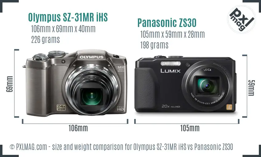 Olympus SZ-31MR iHS vs Panasonic ZS30 size comparison Olympus SZ-31MR iHS vs Panasonic ZS30 size comparison