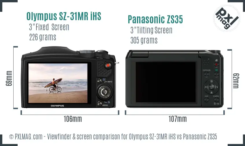 Olympus SZ-31MR iHS vs Panasonic ZS35 Screen and Viewfinder comparison