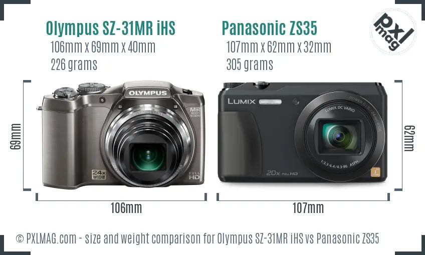 Olympus SZ-31MR iHS vs Panasonic ZS35 size comparison