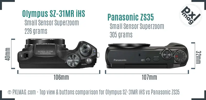 Olympus SZ-31MR iHS vs Panasonic ZS35 top view buttons comparison