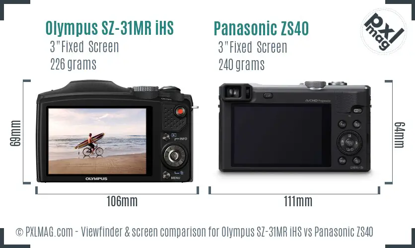 Olympus SZ-31MR iHS vs Panasonic ZS40 Screen and Viewfinder comparison
