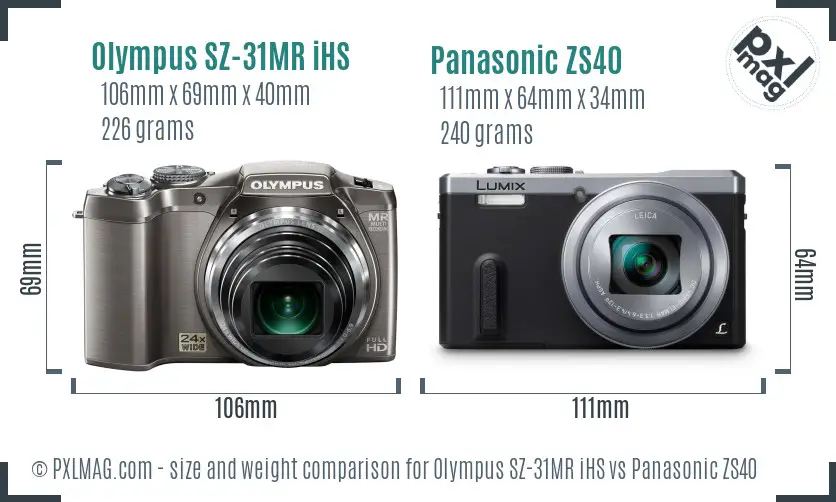 Olympus SZ-31MR iHS vs Panasonic ZS40 size comparison