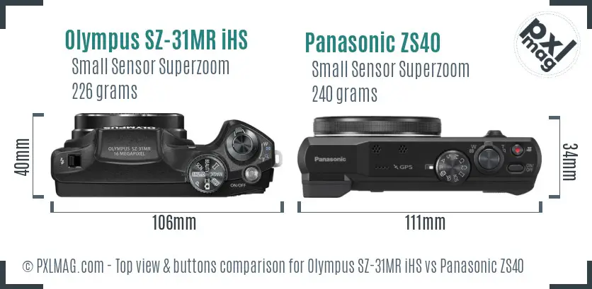 Olympus SZ-31MR iHS vs Panasonic ZS40 top view buttons comparison