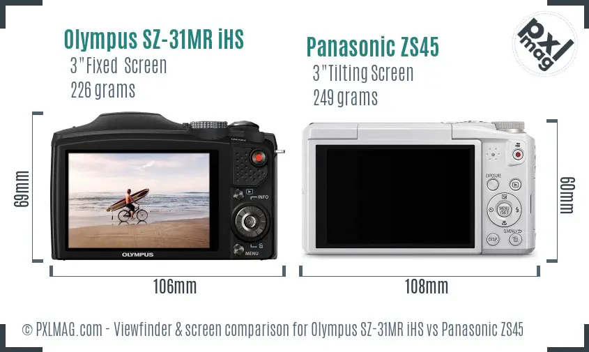 Olympus SZ-31MR iHS vs Panasonic ZS45 Screen and Viewfinder comparison