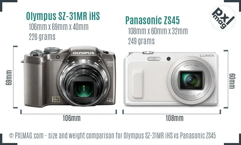 Olympus SZ-31MR iHS vs Panasonic ZS45 size comparison