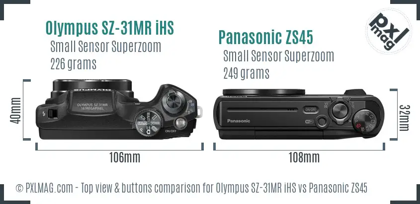 Olympus SZ-31MR iHS vs Panasonic ZS45 top view buttons comparison