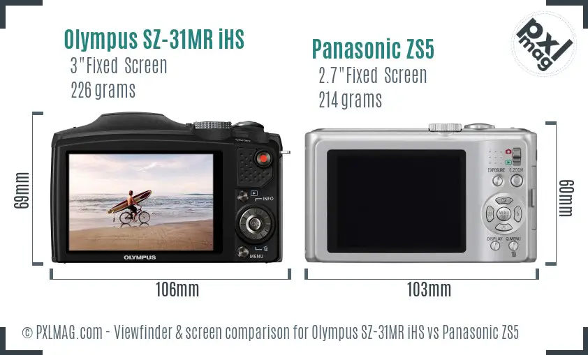 Olympus SZ-31MR iHS vs Panasonic ZS5 Screen and Viewfinder comparison