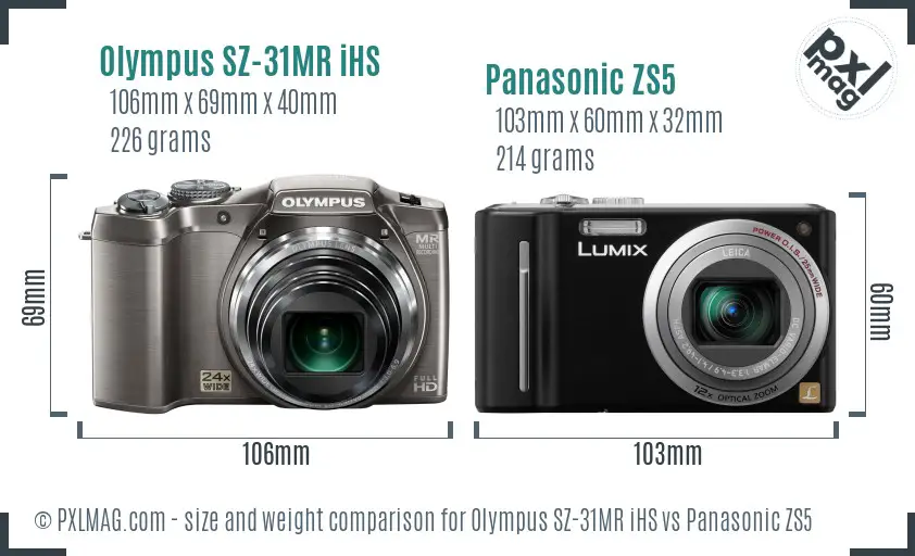 Olympus SZ-31MR iHS vs Panasonic ZS5 size comparison