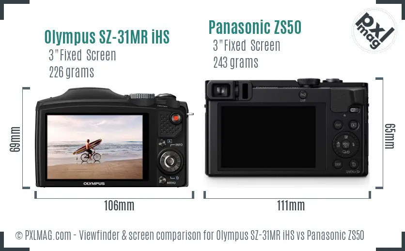 Olympus SZ-31MR iHS vs Panasonic ZS50 Screen and Viewfinder comparison