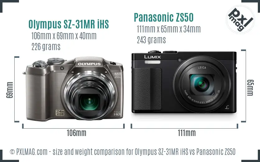 Olympus SZ-31MR iHS vs Panasonic ZS50 size comparison