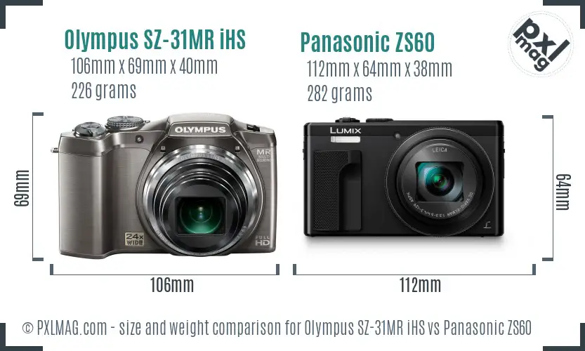 Olympus SZ-31MR iHS vs Panasonic ZS60 size comparison