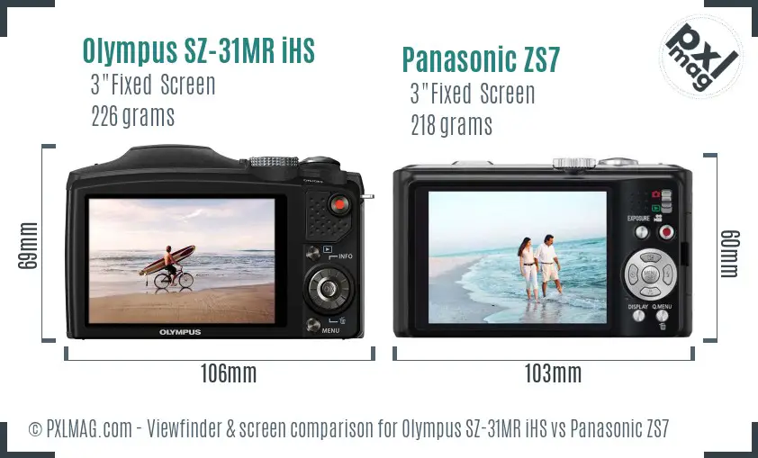 Olympus SZ-31MR iHS vs Panasonic ZS7 Screen and Viewfinder comparison