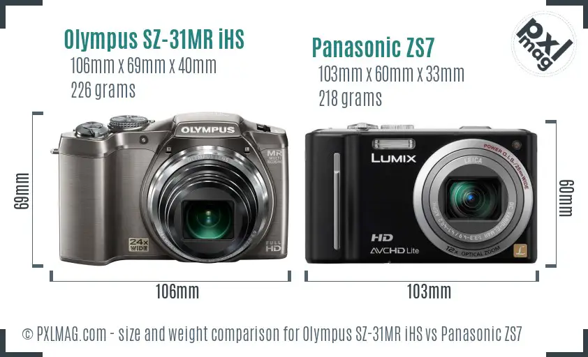 Olympus SZ-31MR iHS vs Panasonic ZS7 size comparison