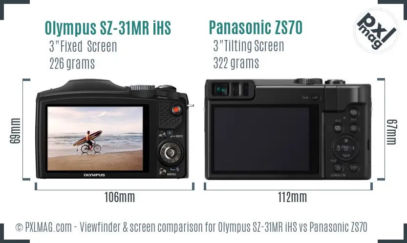 Olympus SZ-31MR iHS vs Panasonic ZS70 Screen and Viewfinder comparison