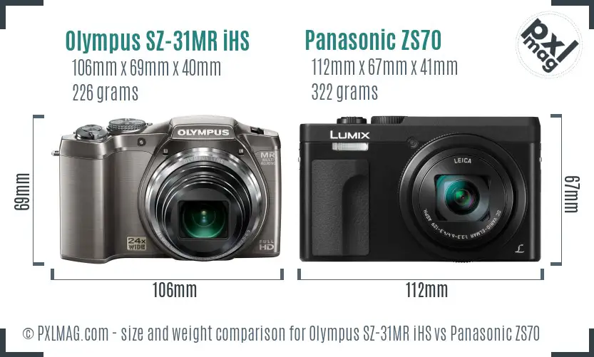 Olympus SZ-31MR iHS vs Panasonic ZS70 size comparison