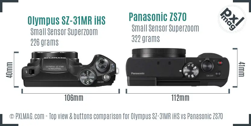 Olympus SZ-31MR iHS vs Panasonic ZS70 top view buttons comparison