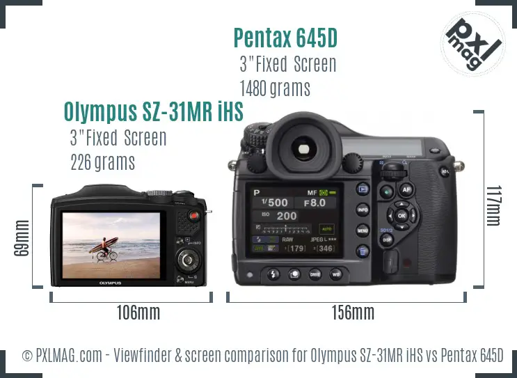Olympus SZ-31MR iHS vs Pentax 645D Screen and Viewfinder comparison