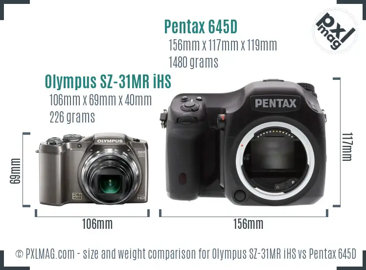 Olympus SZ-31MR iHS vs Pentax 645D size comparison