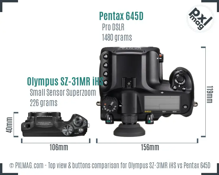 Olympus SZ-31MR iHS vs Pentax 645D top view buttons comparison