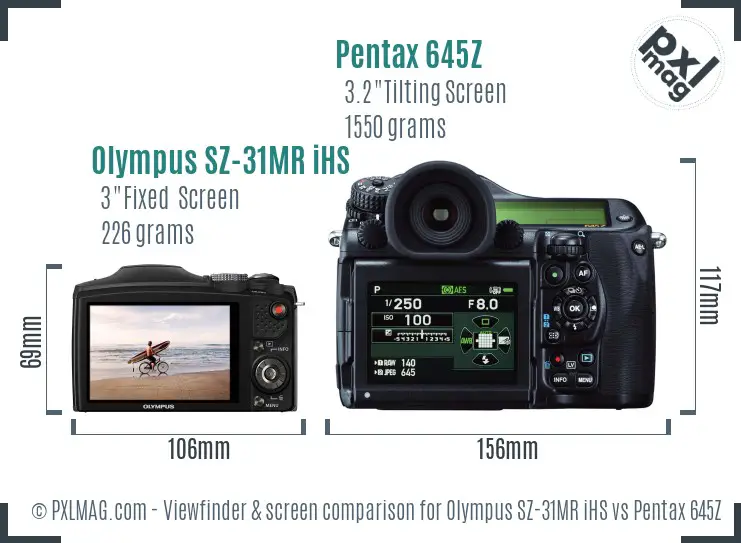Olympus SZ-31MR iHS vs Pentax 645Z Screen and Viewfinder comparison