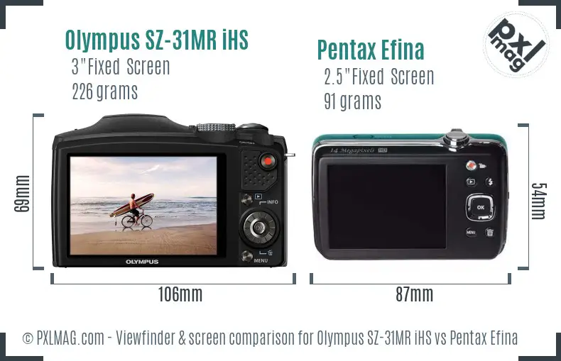 Olympus SZ-31MR iHS vs Pentax Efina Screen and Viewfinder comparison