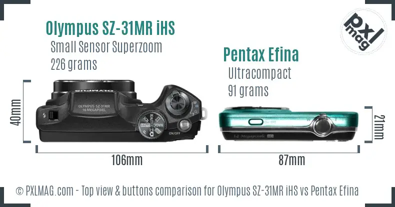 Olympus SZ-31MR iHS vs Pentax Efina top view buttons comparison