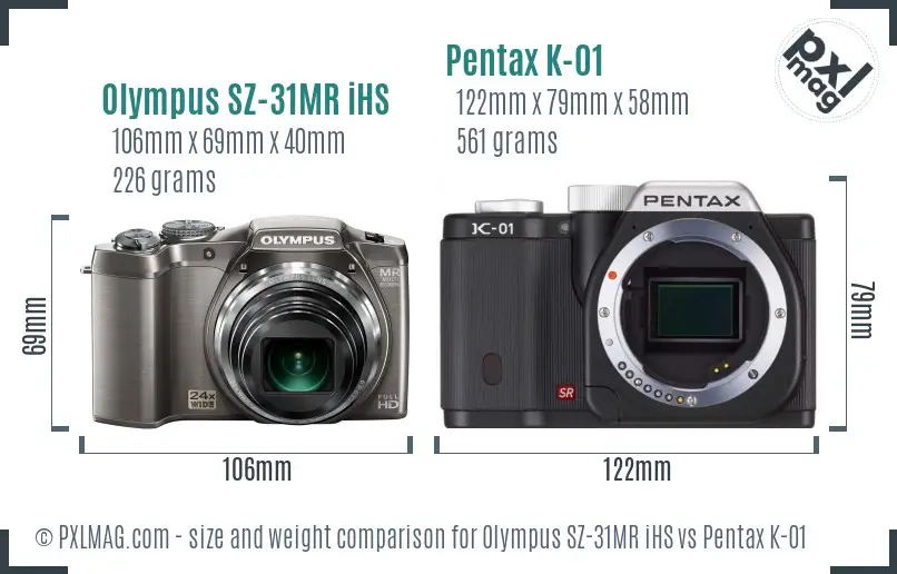 Olympus SZ-31MR iHS vs Pentax K-01 size comparison