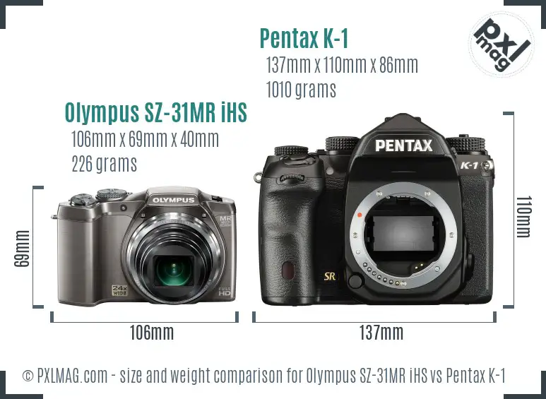 Olympus SZ-31MR iHS vs Pentax K-1 size comparison