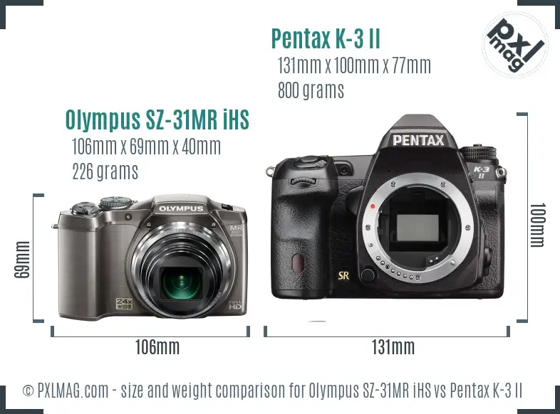 Olympus SZ-31MR iHS vs Pentax K-3 II size comparison