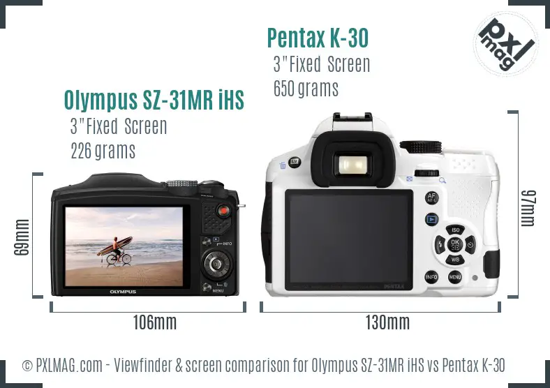 Olympus SZ-31MR iHS vs Pentax K-30 Screen and Viewfinder comparison