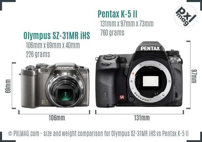 Olympus SZ-31MR iHS vs Pentax K-5 II size comparison