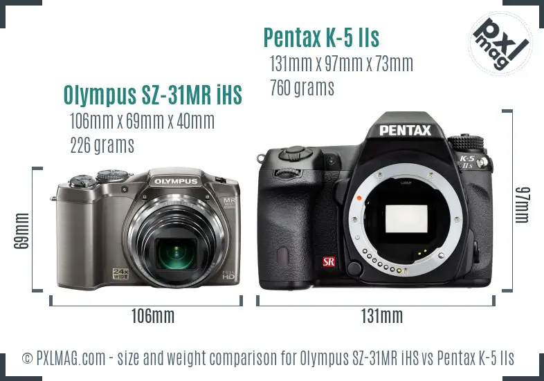 Olympus SZ-31MR iHS vs Pentax K-5 IIs size comparison