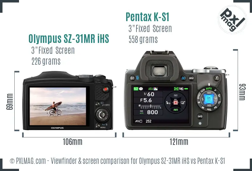 Olympus SZ-31MR iHS vs Pentax K-S1 Screen and Viewfinder comparison