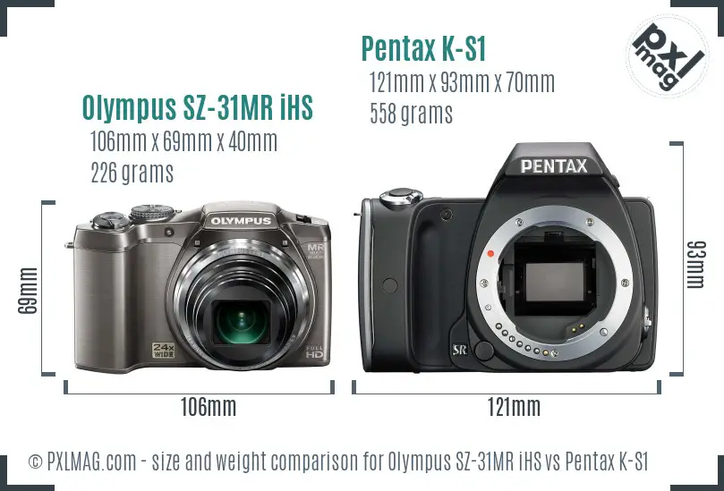 Olympus SZ-31MR iHS vs Pentax K-S1 size comparison