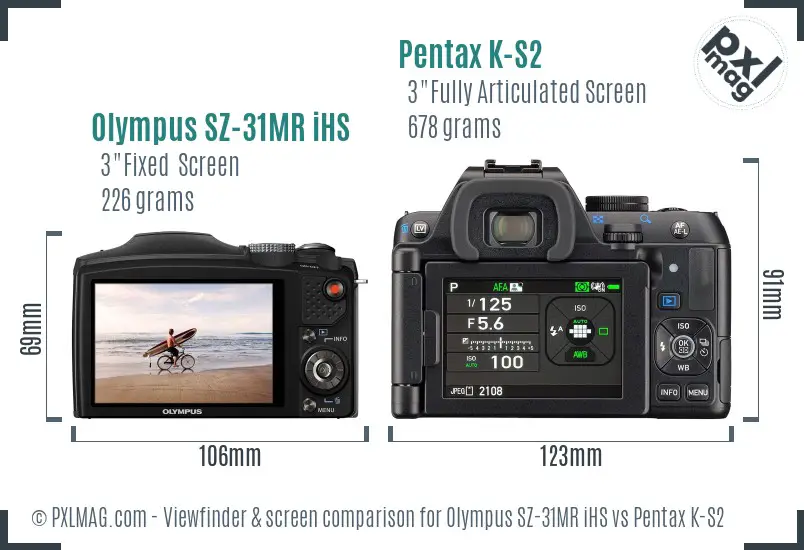 Olympus SZ-31MR iHS vs Pentax K-S2 Screen and Viewfinder comparison