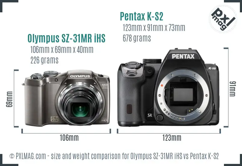 Olympus SZ-31MR iHS vs Pentax K-S2 size comparison