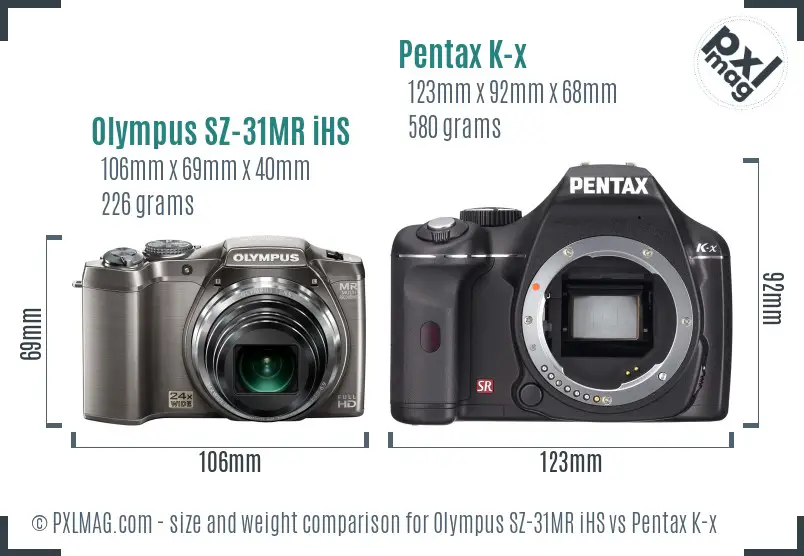 Olympus SZ-31MR iHS vs Pentax K-x size comparison