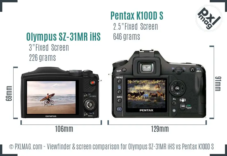 Olympus SZ-31MR iHS vs Pentax K100D S Screen and Viewfinder comparison