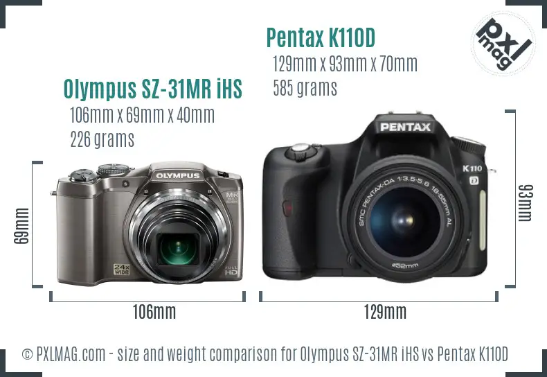 Olympus SZ-31MR iHS vs Pentax K110D size comparison